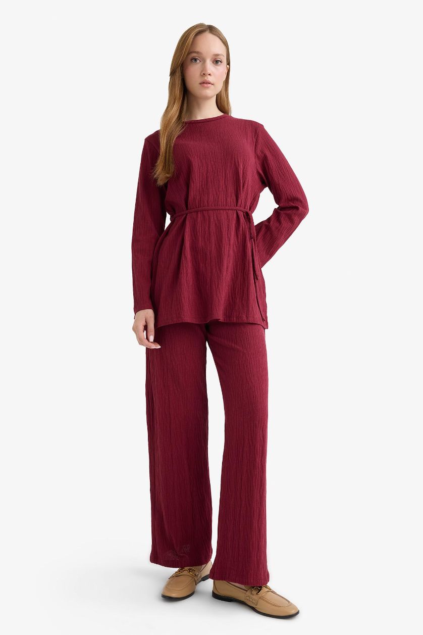 Kadın Bordo Wide Leg Geniş Paça Pantolon