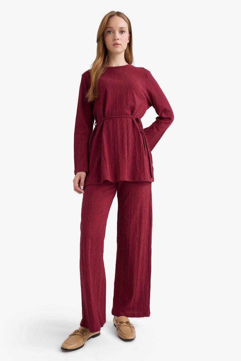 Kadın Bordo Wide Leg Geniş Paça Pantolon