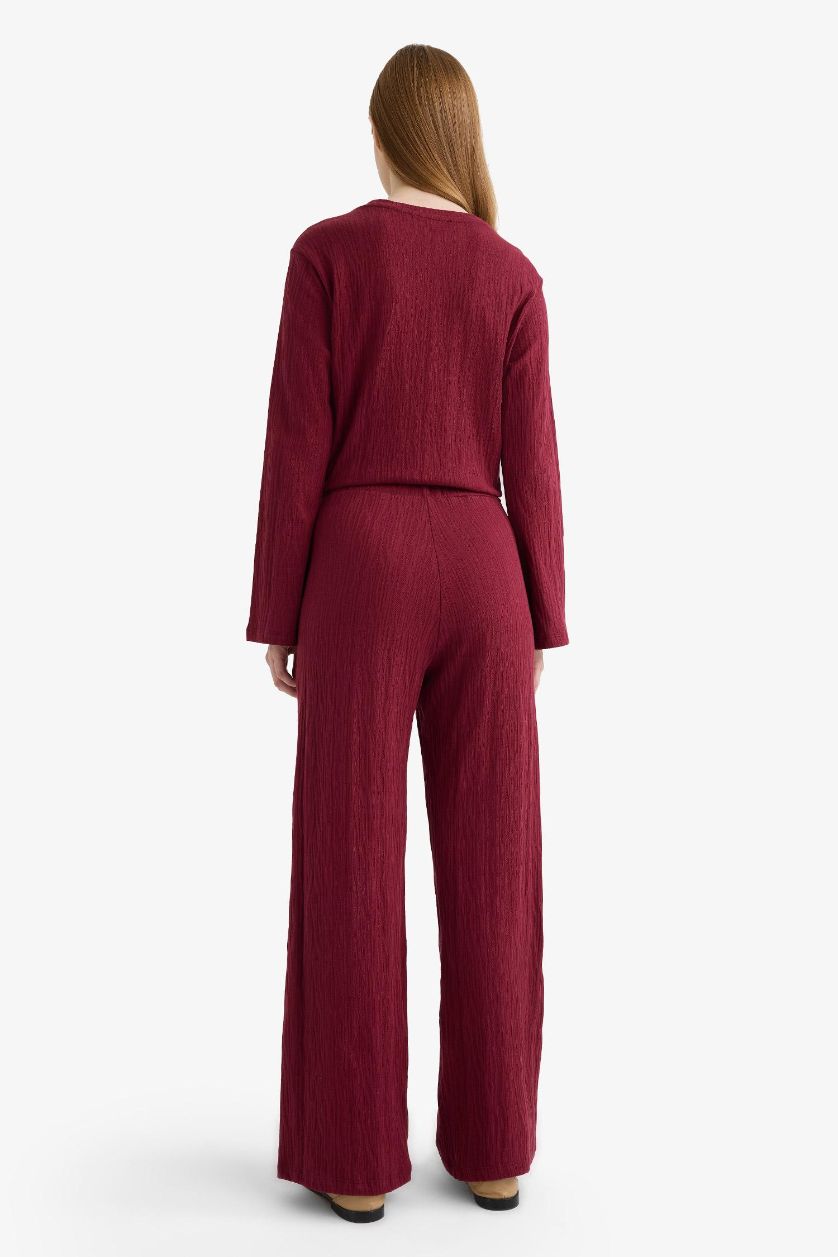 Kadın Bordo Wide Leg Geniş Paça Pantolon