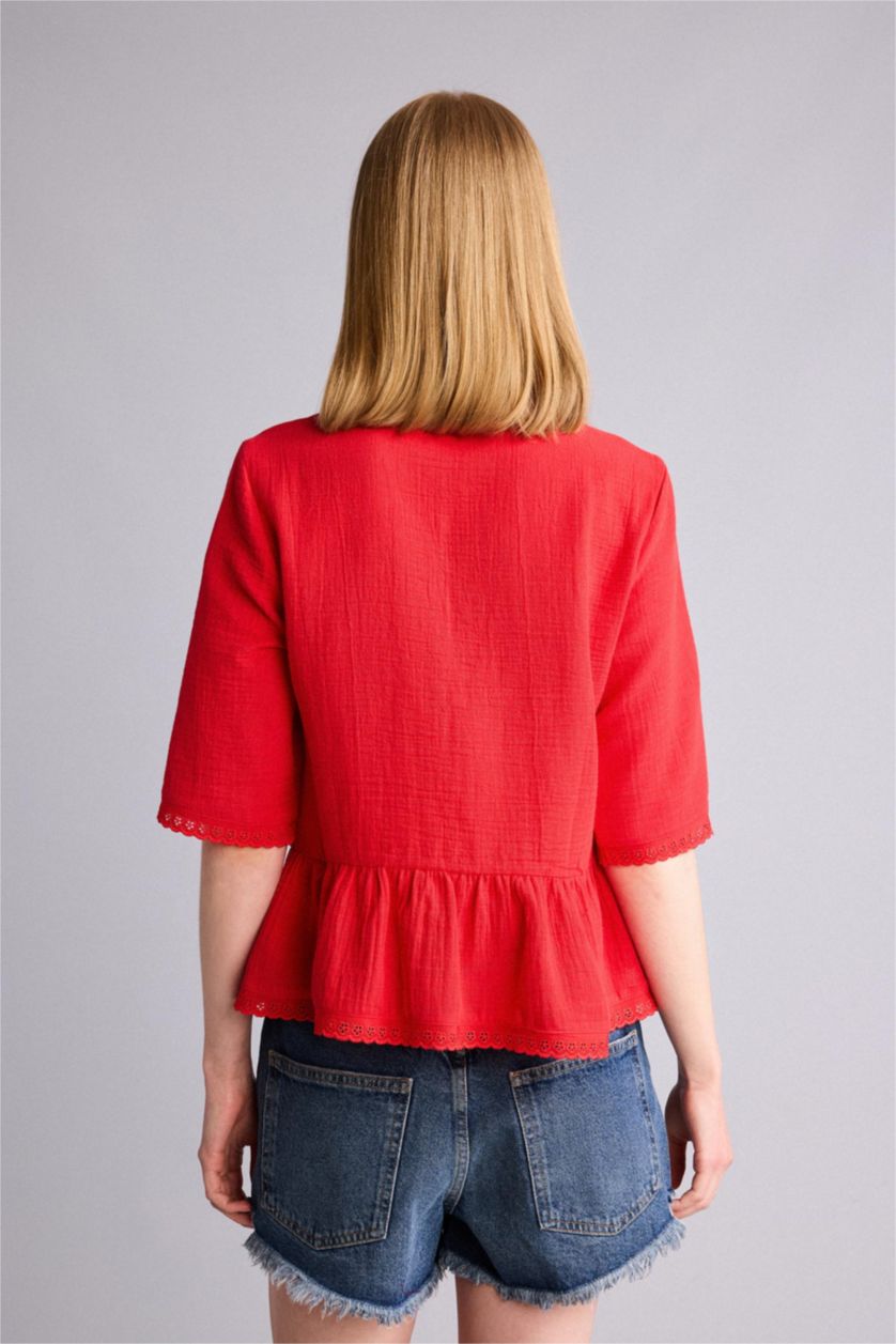 Women Red Regular Fit Muslin