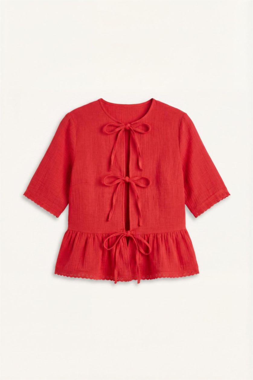 Women Red Regular Fit Muslin