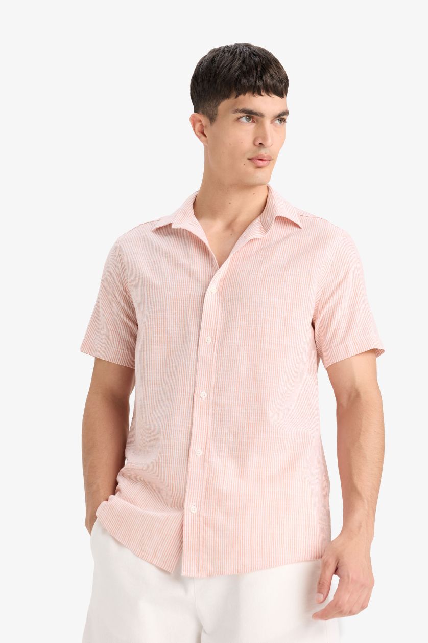 Erkek Turuncu Pamuklu Kısa Kollu Gömlek