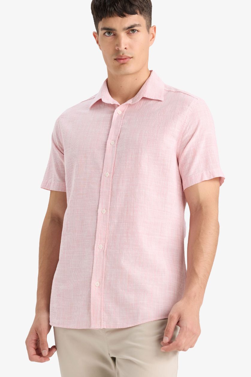 Erkek Koyu Gülkurusu Pamuklu Kısa Kollu Gömlek