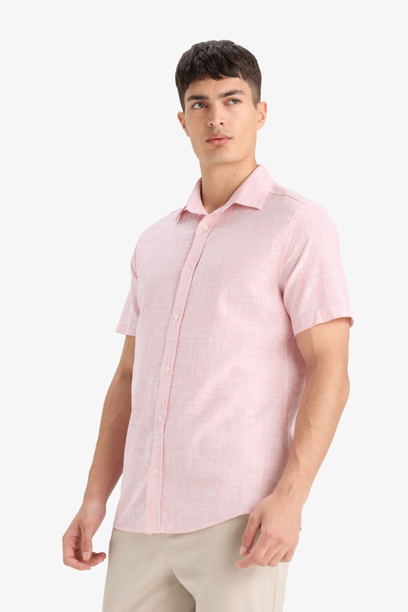 Erkek Koyu Gülkurusu Pamuklu Kısa Kollu Gömlek
