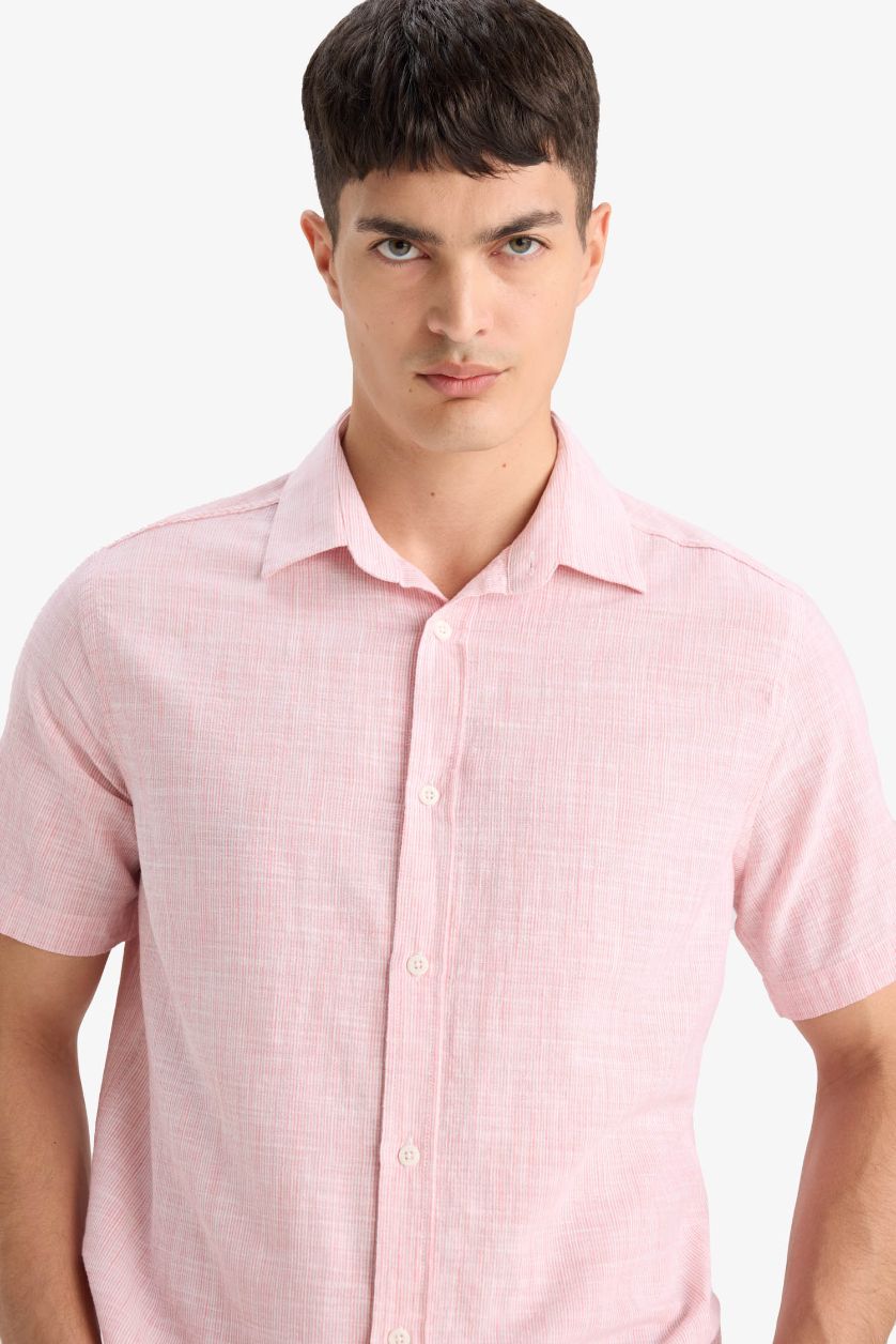 Erkek Koyu Gülkurusu Pamuklu Kısa Kollu Gömlek