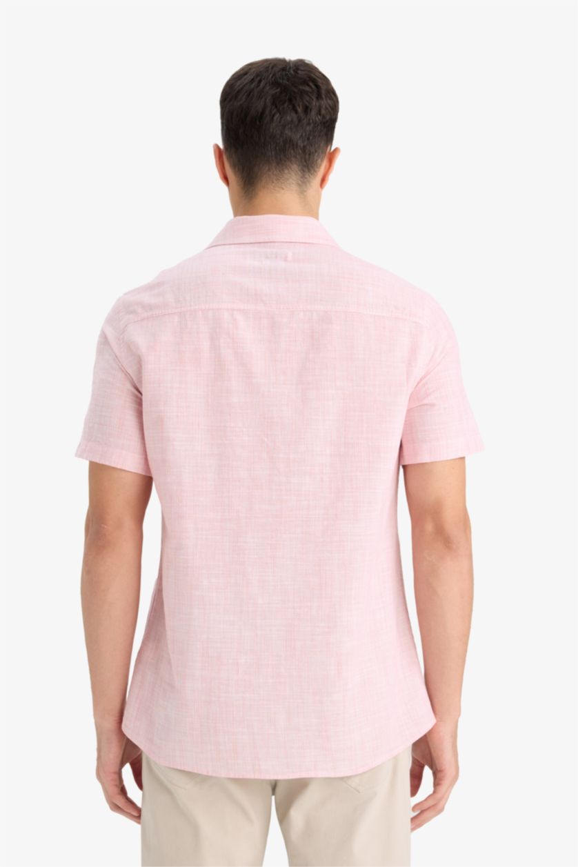 Erkek Koyu Gülkurusu Pamuklu Kısa Kollu Gömlek