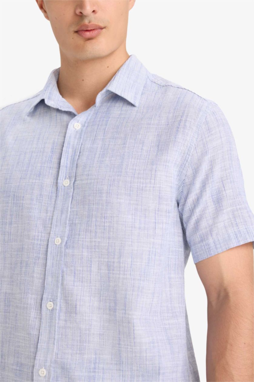 Erkek Mavi Pamuklu Kısa Kollu Gömlek
