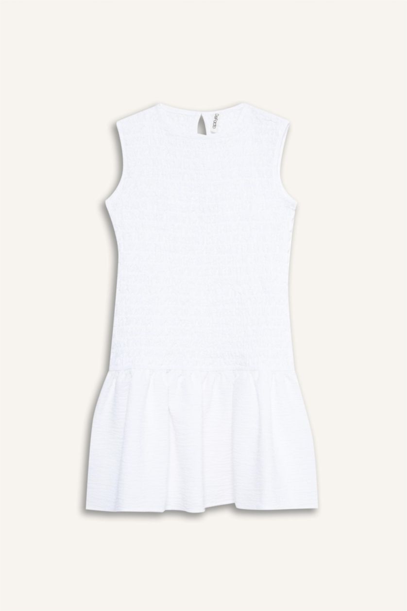 Kız Çocuk - Genç Kız Beyaz Bisiklet Yaka Kolsuz Yazlık Elbise Kız Çocuk