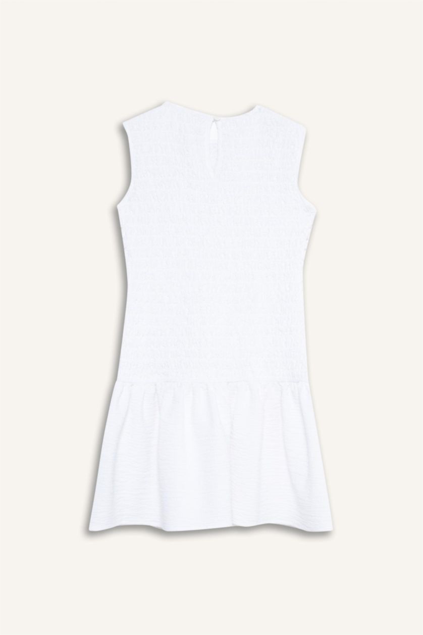 Kız Çocuk - Genç Kız Beyaz Bisiklet Yaka Kolsuz Yazlık Elbise Kız Çocuk