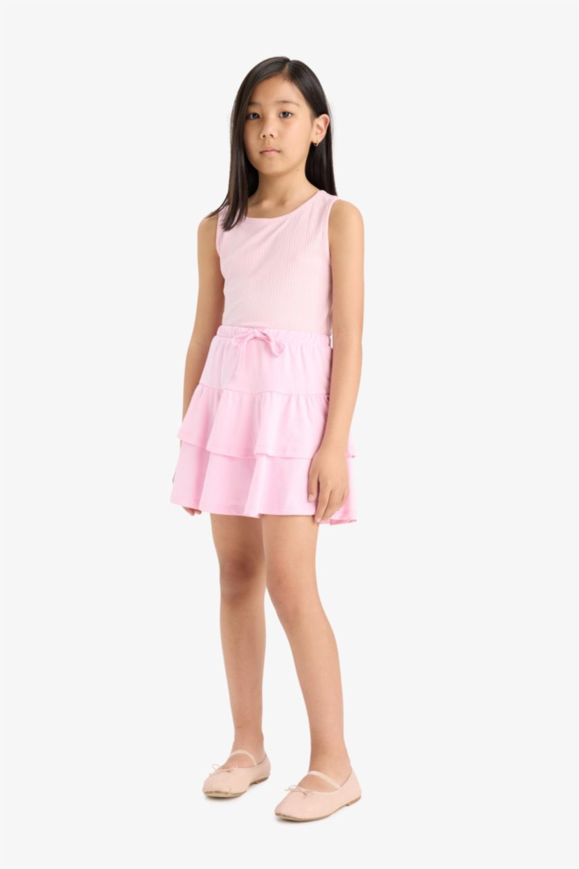 بنات Açık Pembe Orta تنورة بنات قطن بخصر مطاطي