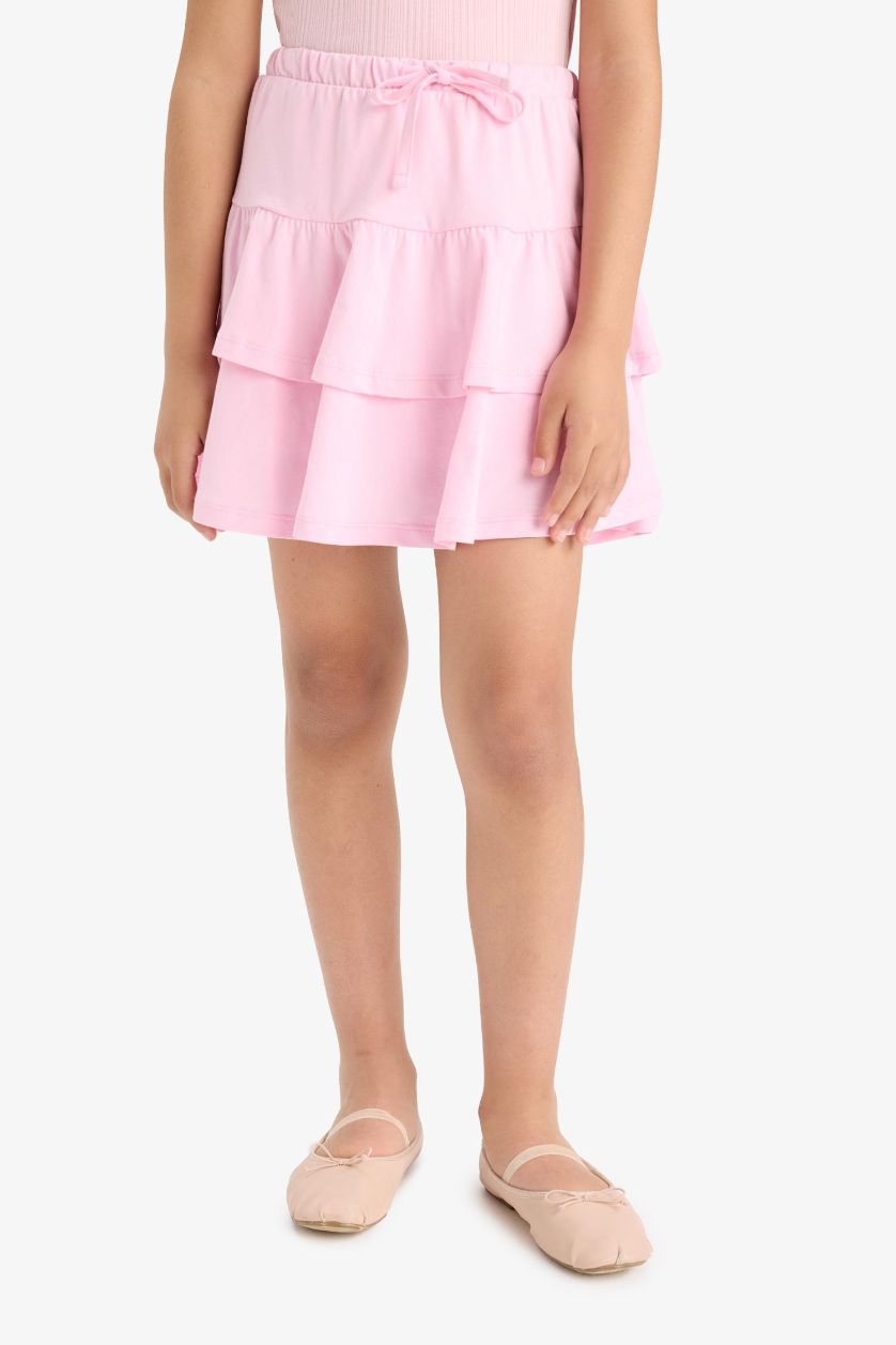 بنات Açık Pembe Orta تنورة بنات قطن بخصر مطاطي