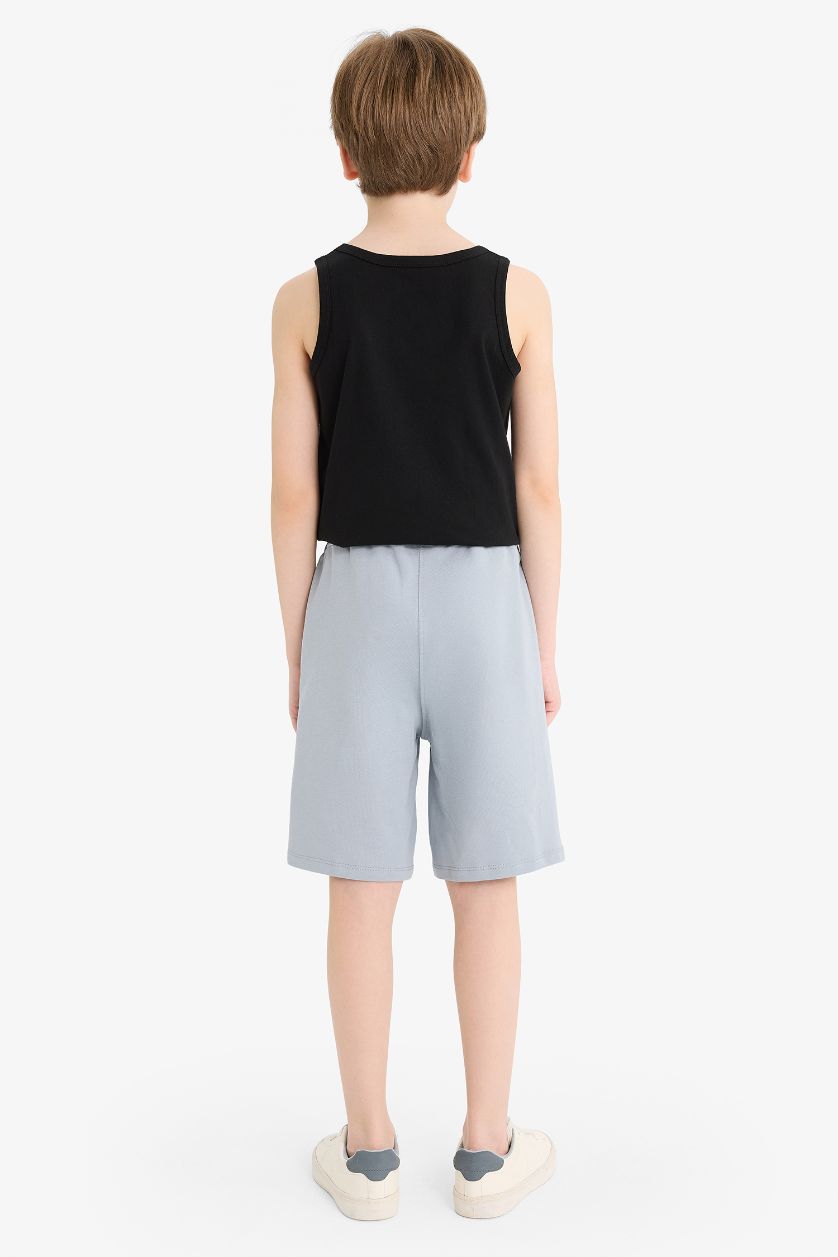 Erkek Çocuk - Genç Erkek Gri Beli Lastikli Baskılı Şort Erkek Çocuk