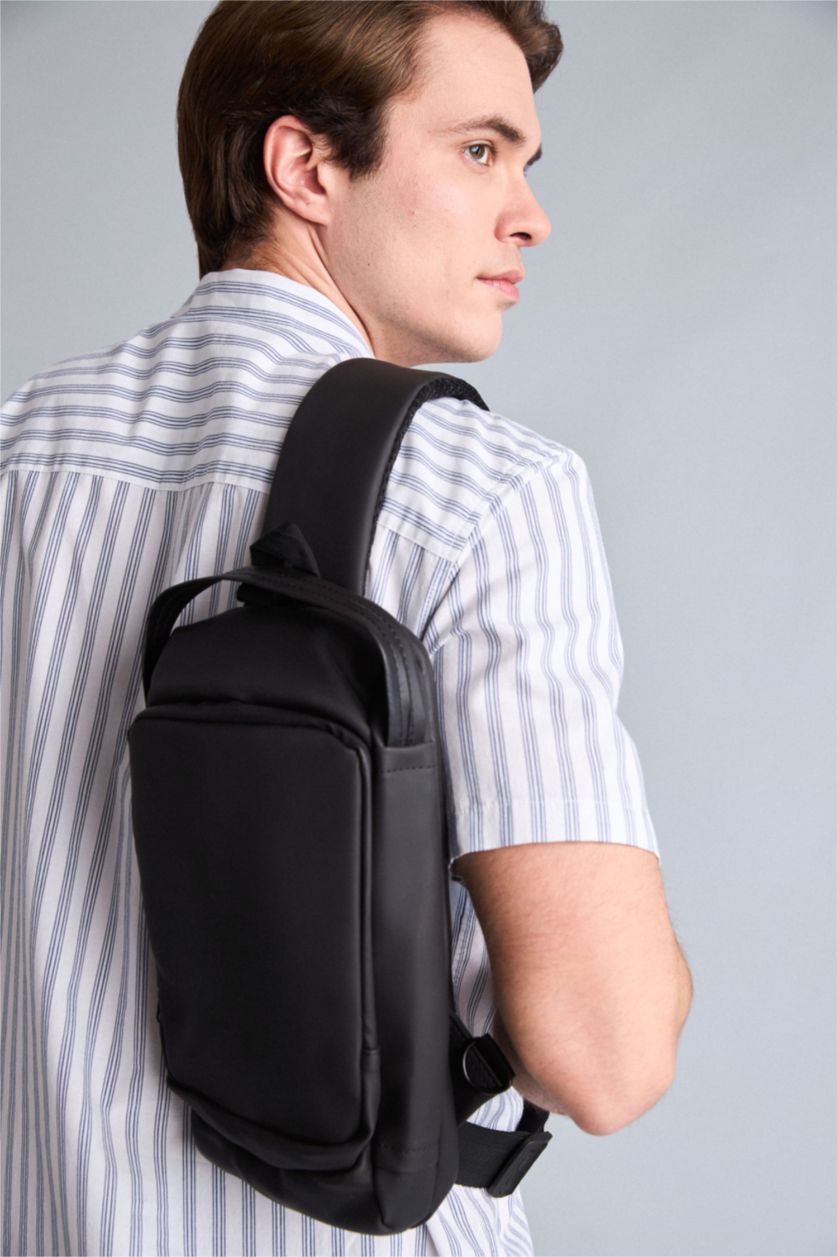Men Black Faux Leather Crossbody Bag