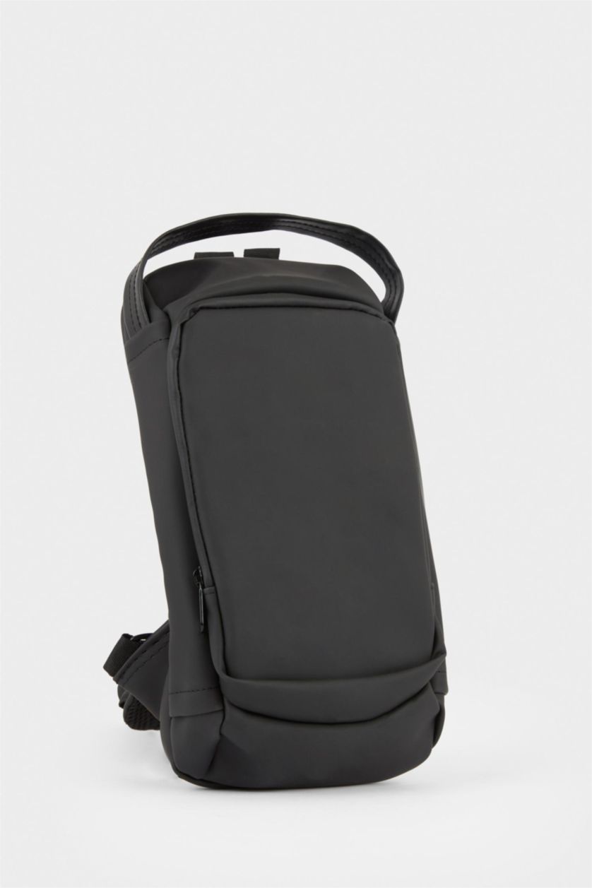 Men Black Faux Leather Crossbody Bag