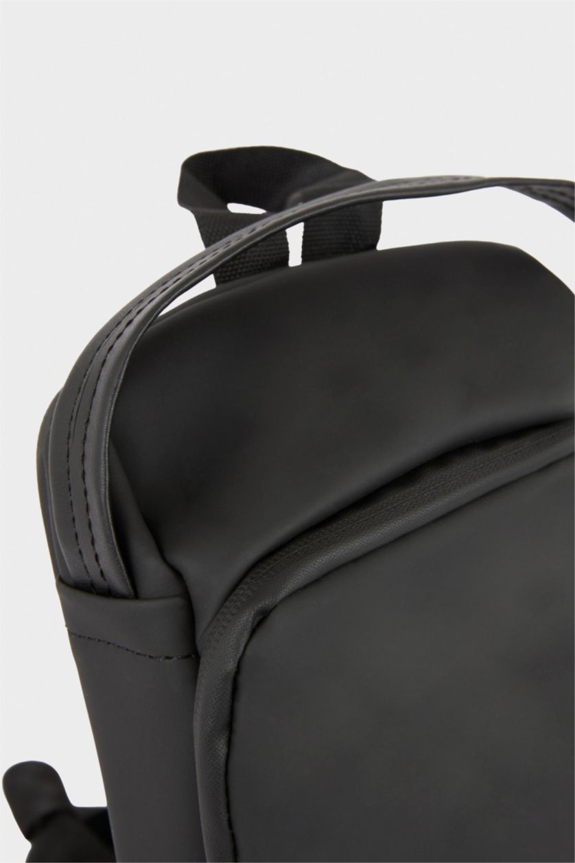 Men Black Faux Leather Crossbody Bag