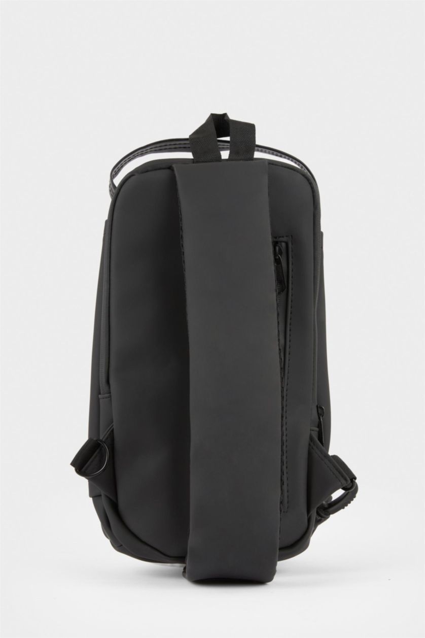 Men Black Faux Leather Crossbody Bag