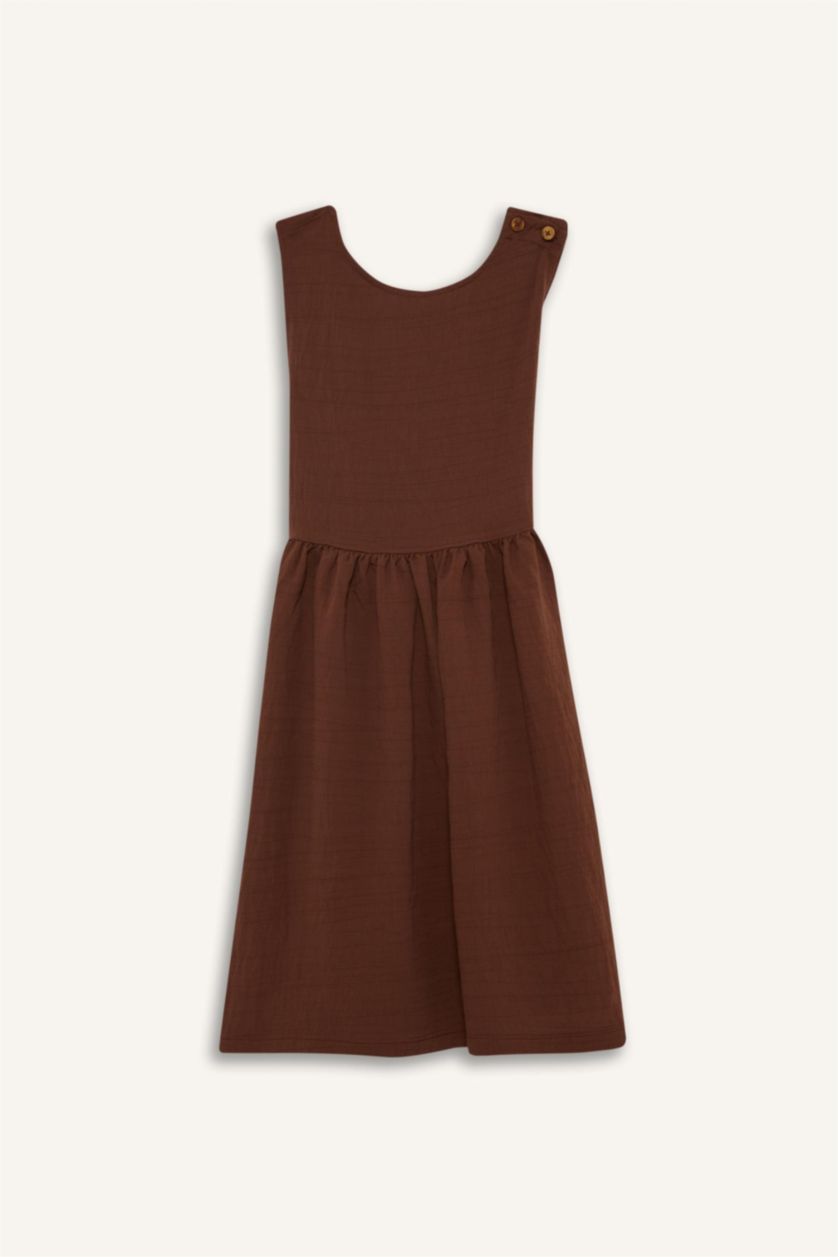 Kız Çocuk - Genç Kız Kahve Bisiklet Yaka Askılı Yazlık Elbise Kız Çocuk