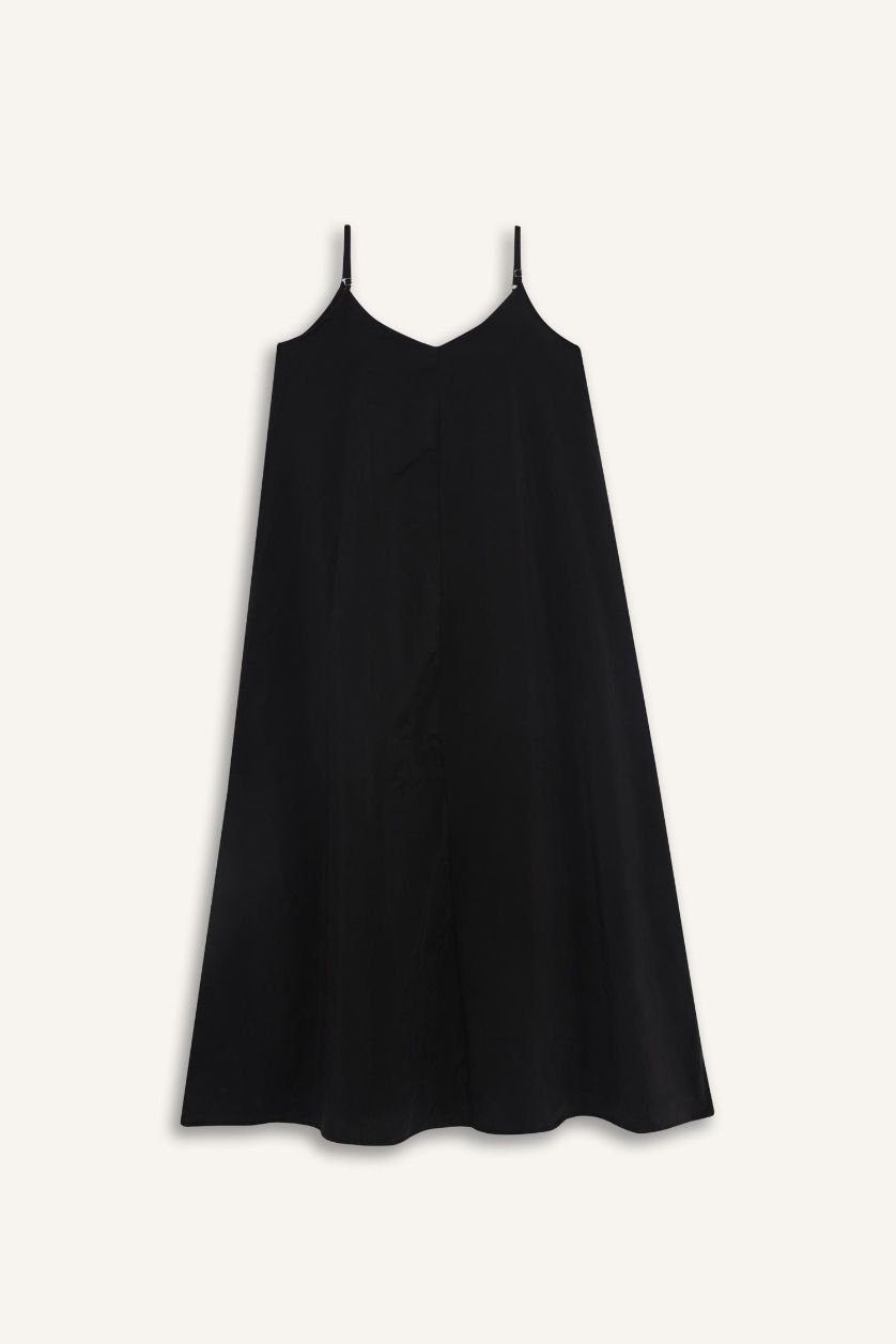 Woman Black V-Neck modal Sleeveless Midi Dress