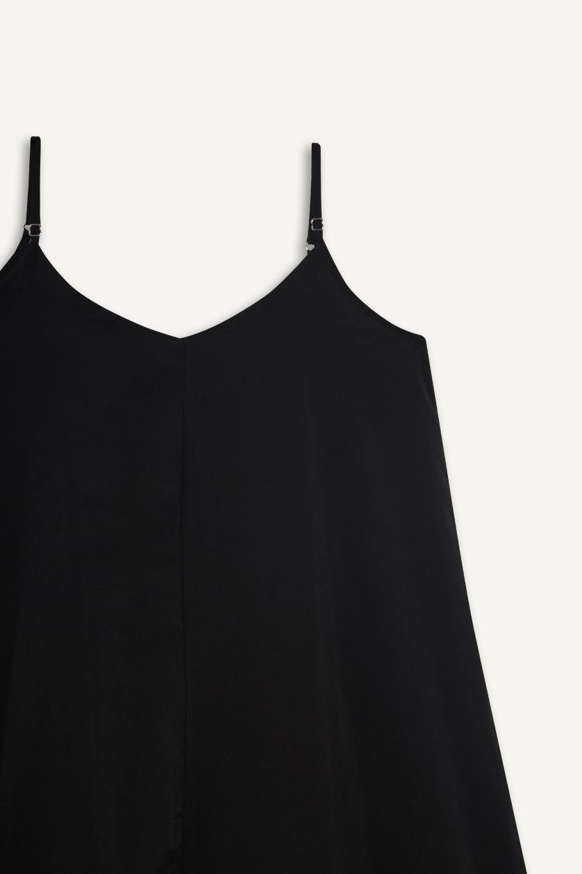 Woman Black V-Neck modal Sleeveless Midi Dress