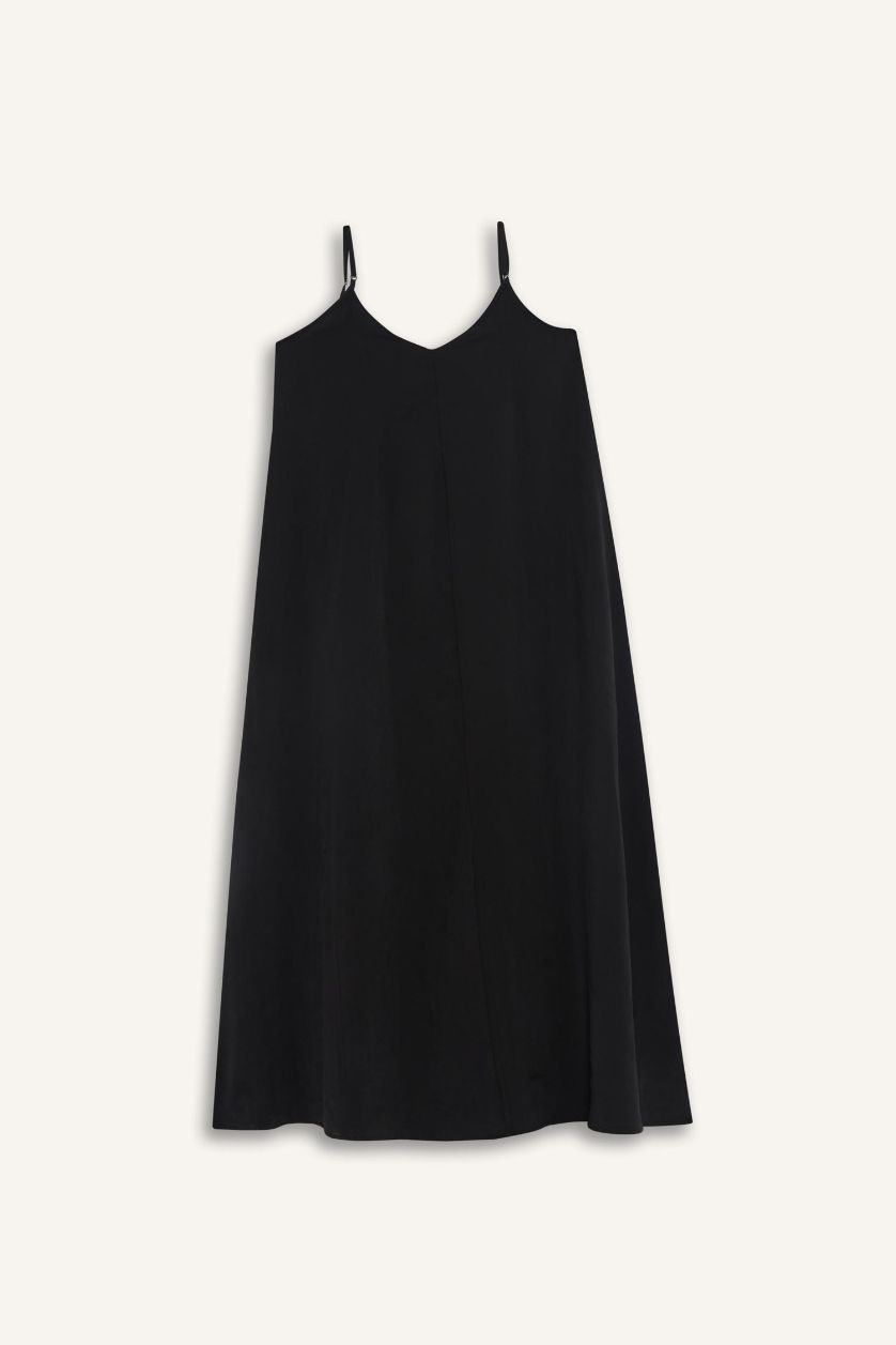 Woman Black V-Neck modal Sleeveless Midi Dress