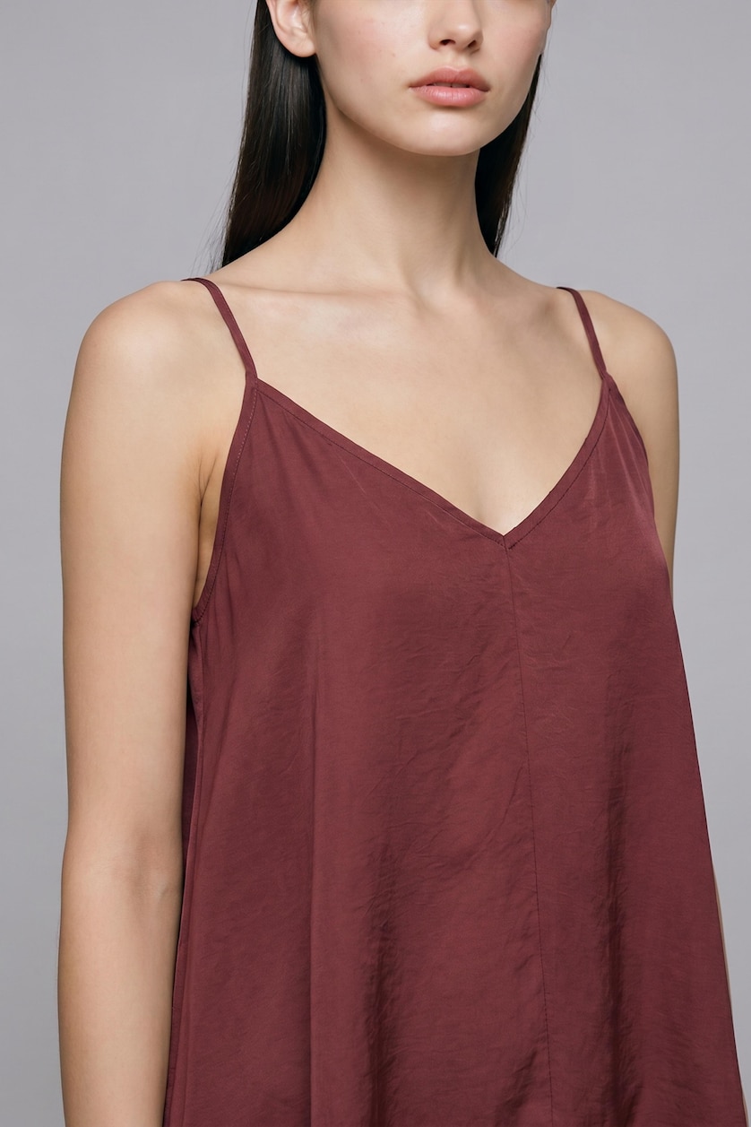 Women Bordeaux V-Neck Modal Strappy Midi Dress