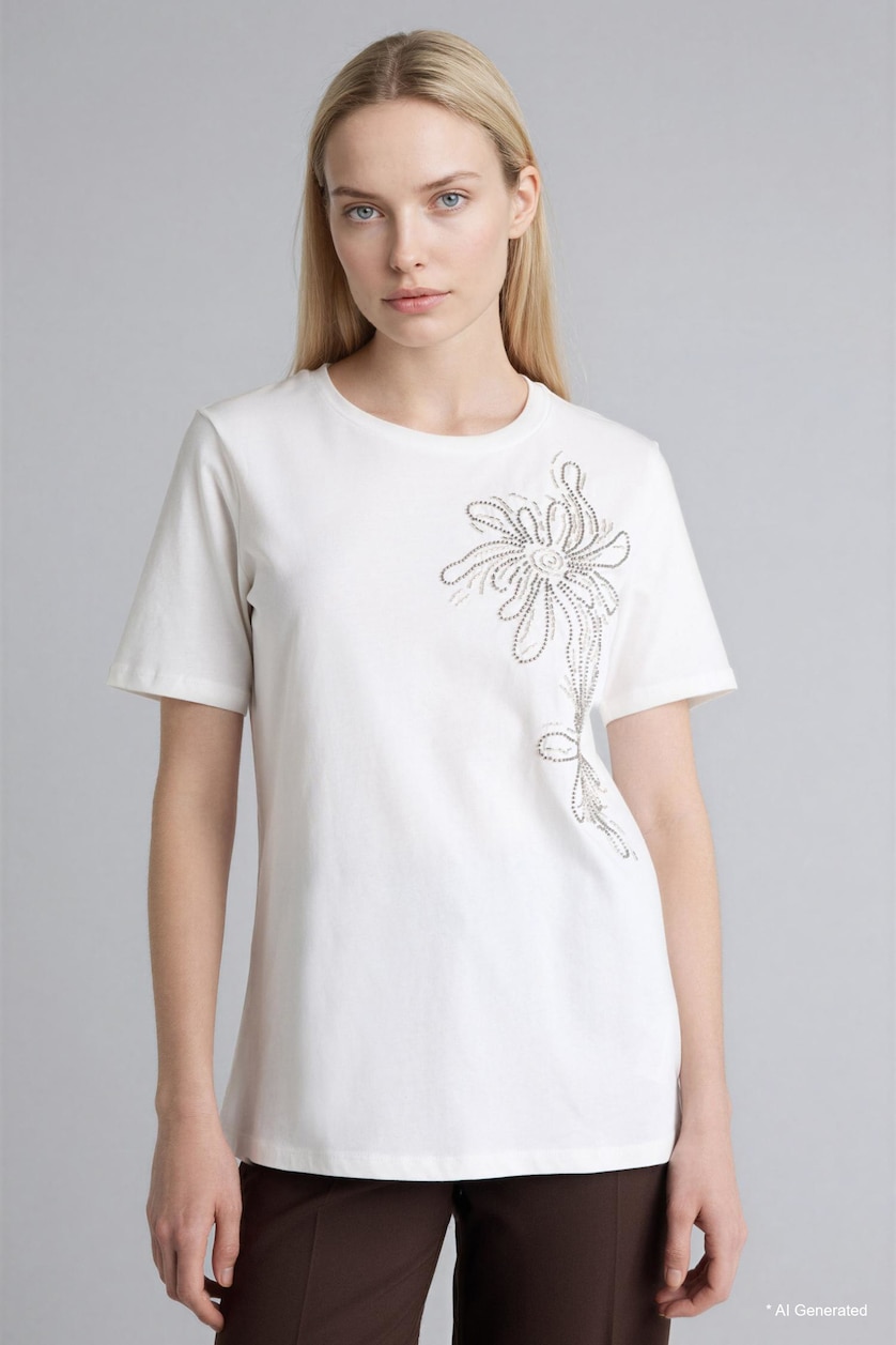 Women Ecru Regular Fit Crew Neck Printed Short Sleeve T-Shirt