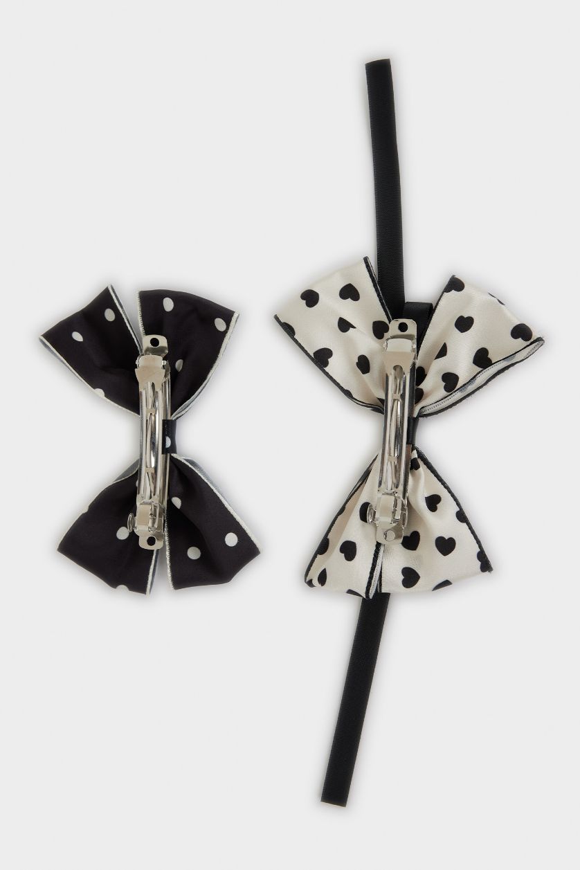 Kız Çocuk - Genç Kız Siyah Kız Çocuk 2'li Kalpli Kurdele Çıtçıtlı Toka