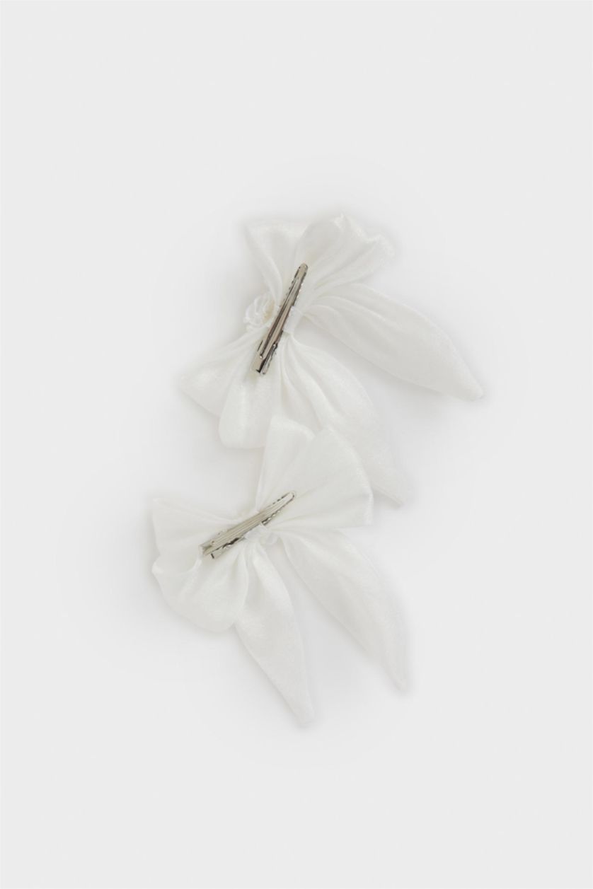 Kız Çocuk - Genç Kız Beyaz Kız Çocuk 2'li Kurdeleli Toka Seti