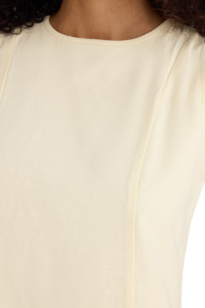 Kadın Açık Sarı Bisiklet Yaka Keten Görünümlü Kolsuz Mini Elbise