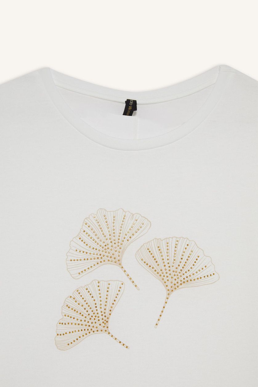 نساء بيج فاتح Crew Neck Stone Printed Short Sleeve T-Shirt