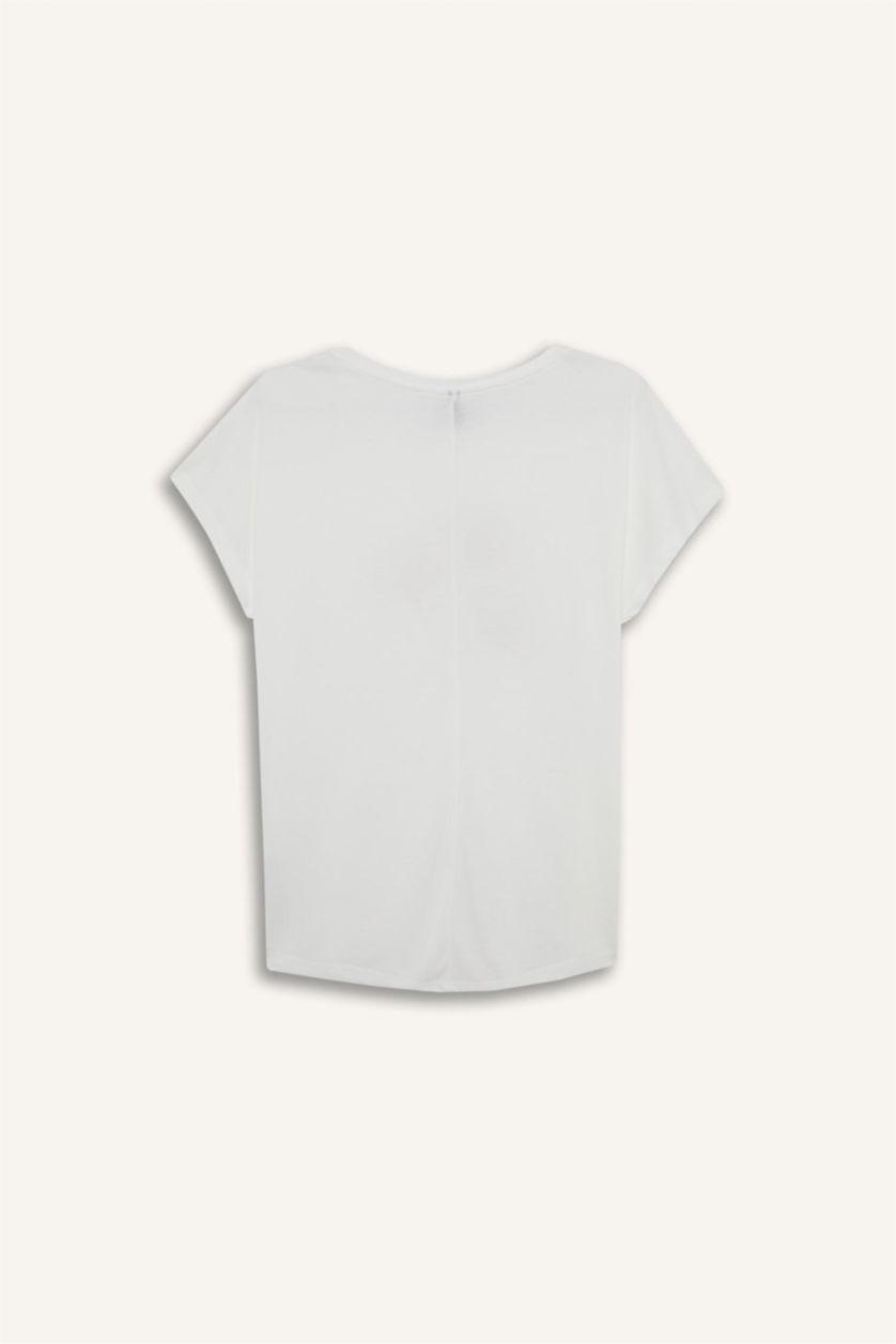 نساء بيج فاتح Crew Neck Stone Printed Short Sleeve T-Shirt