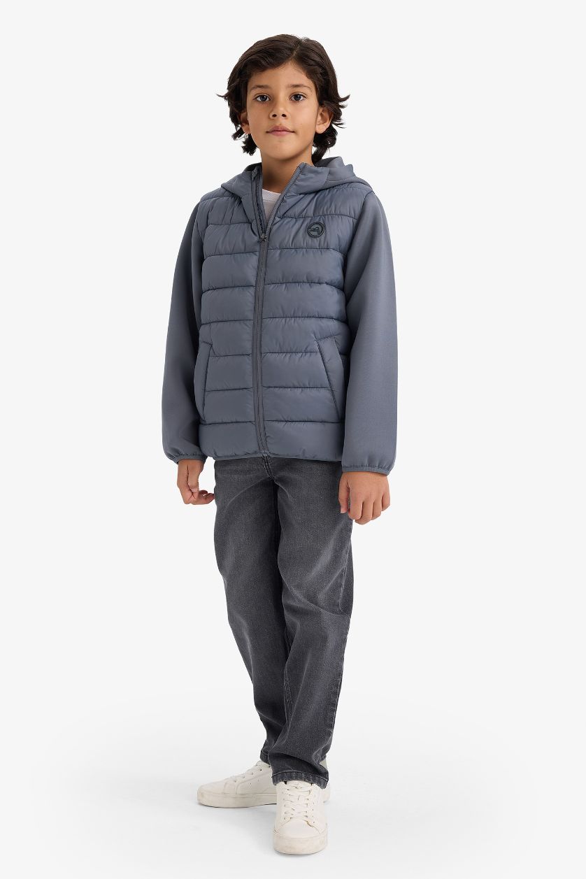 BOYS & TEENS Anthracite Boy Hooded Puffer Jacket