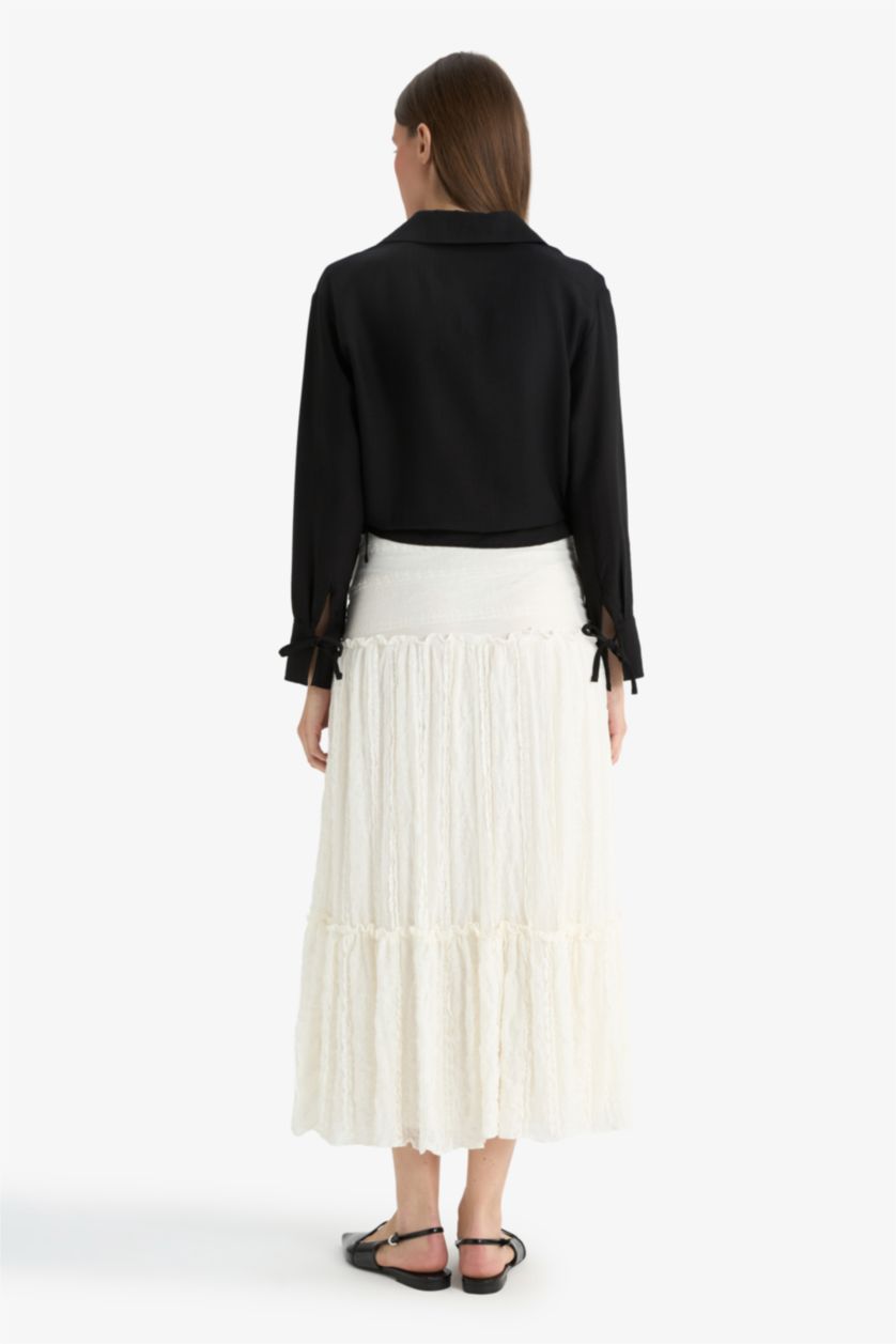 Kadın Ekru A Kesim Dantel Maxi Etek