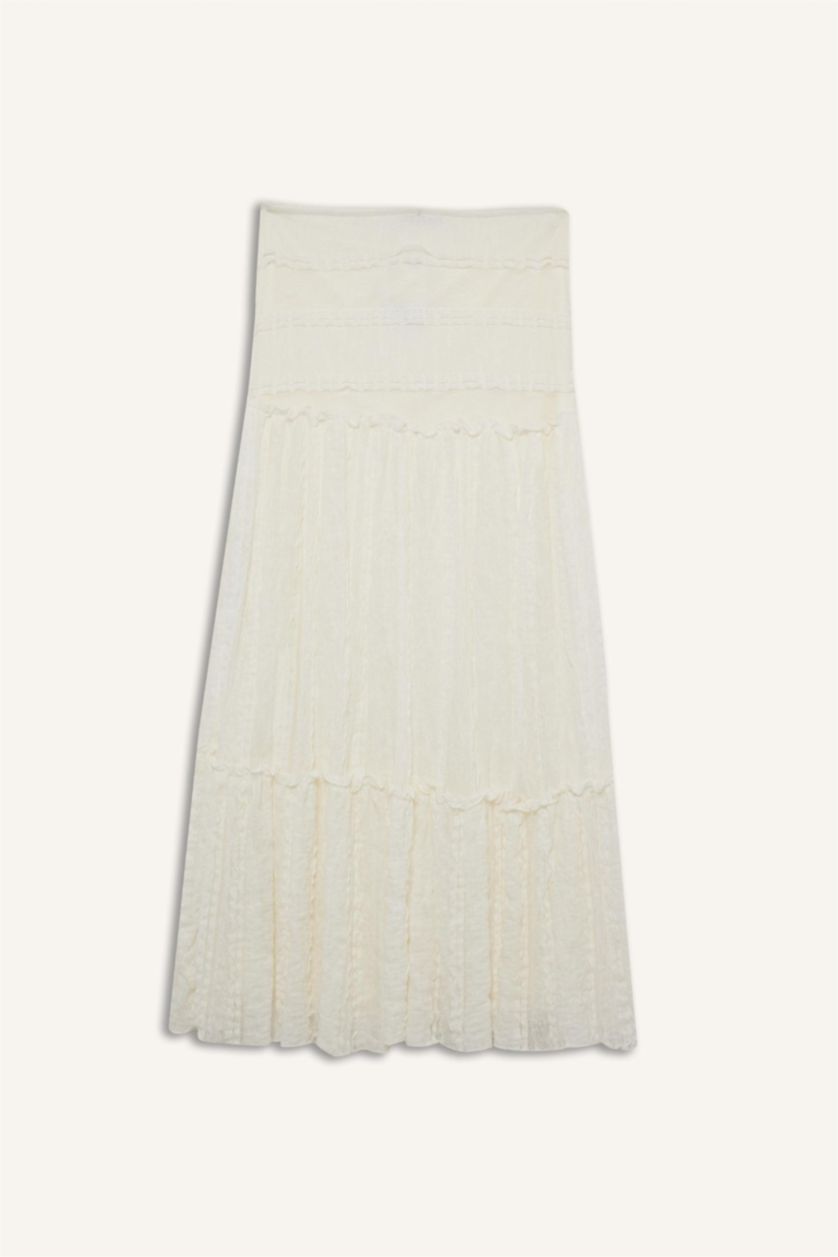 Kadın Ekru A Kesim Dantel Maxi Etek