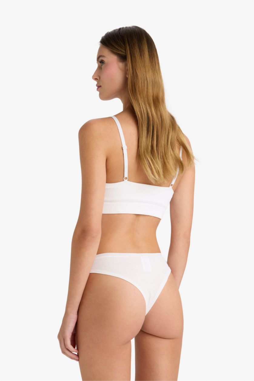 WOMAN Grey Melange Fall in Love Lace Detailed Ribbed Brazilian Briefs