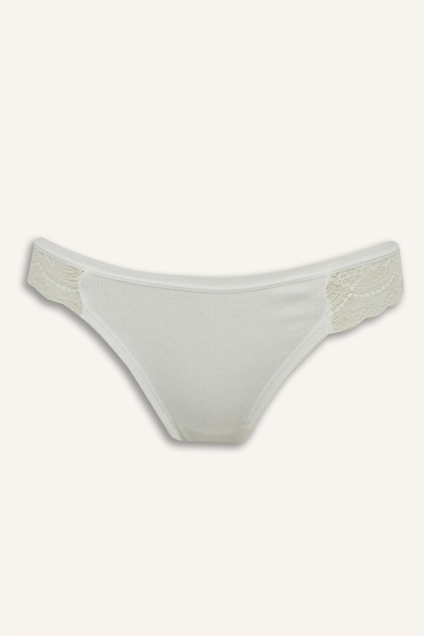 WOMAN Grey Melange Fall in Love Lace Detailed Ribbed Brazilian Briefs