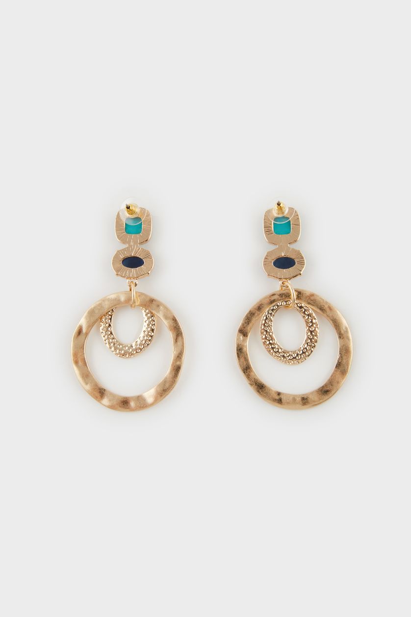 WOMAN Altın Woman Golden Earrings With Blue Stones