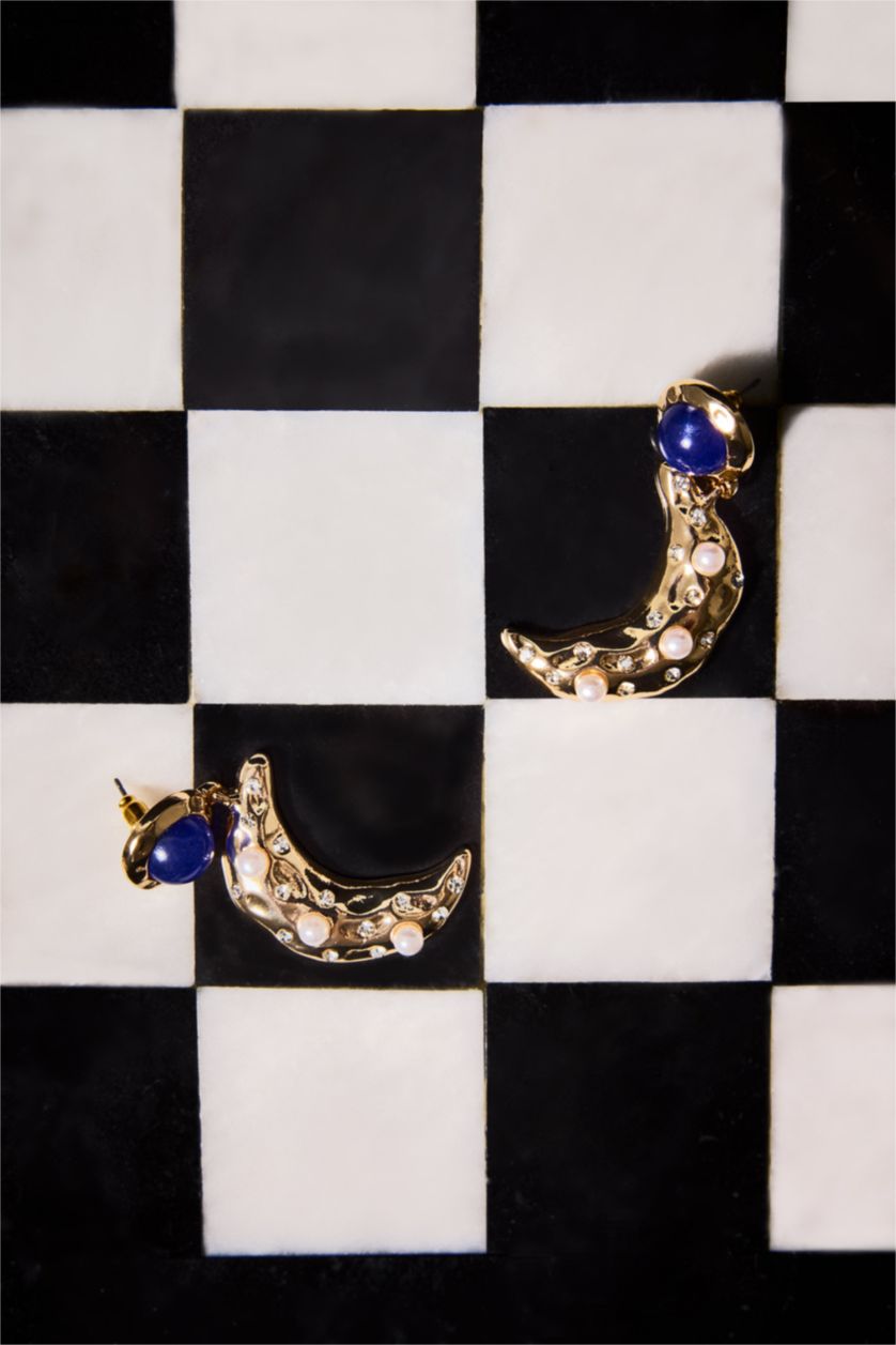 Kadın Altın Kadın Mavi Taşlı Gold Küpe