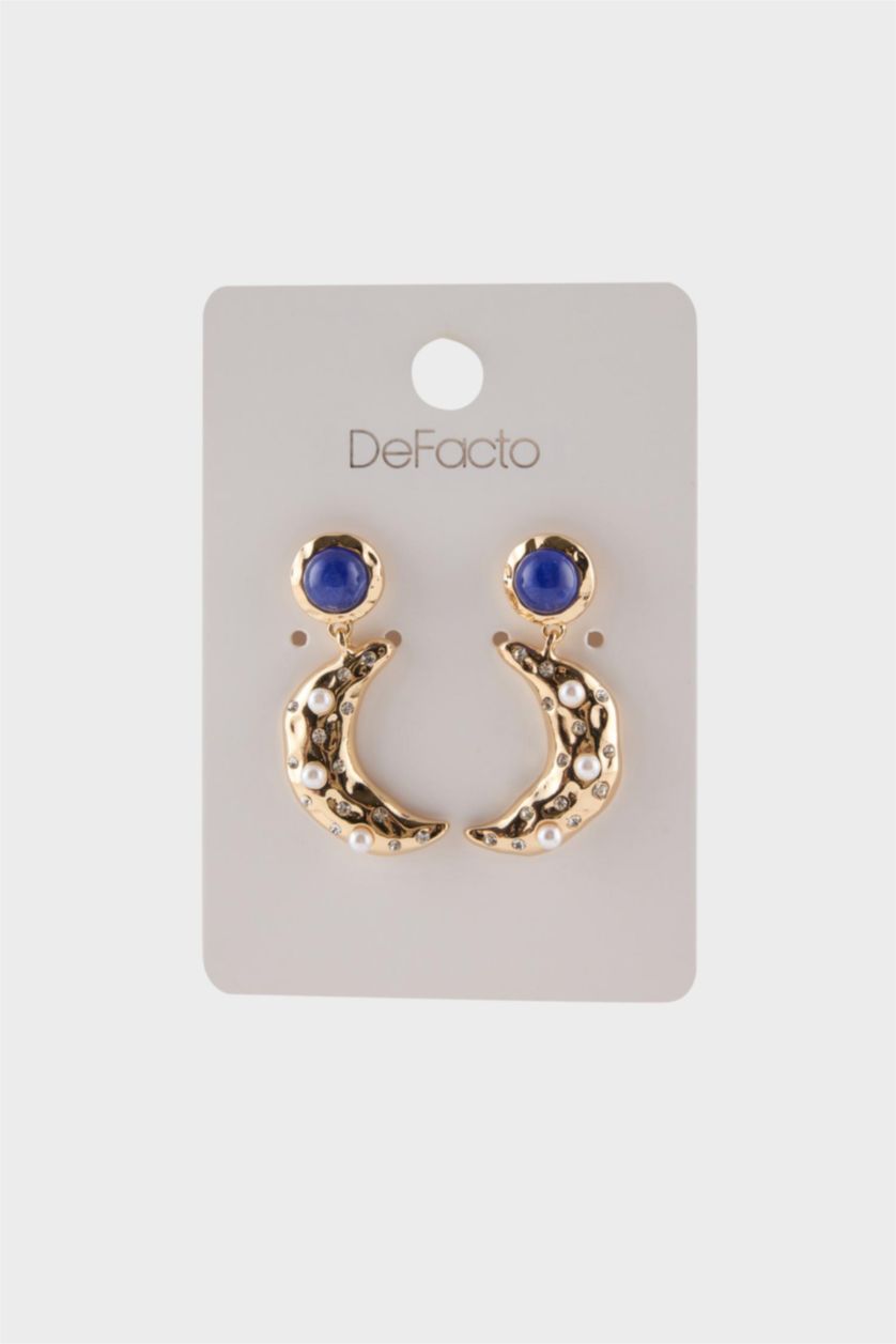 Kadın Altın Kadın Mavi Taşlı Gold Küpe