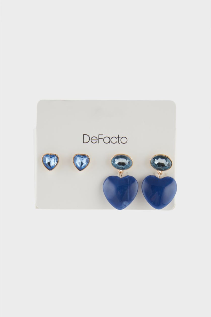 WOMAN NAVY Woman 2 Piece Blue Heart Earrings