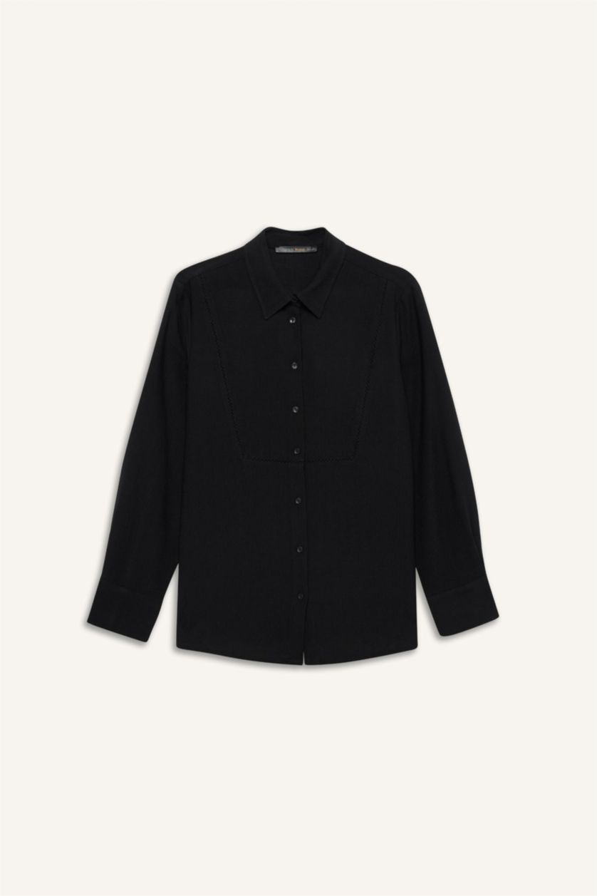 Женщины Черный Туника Regular Fit с рубашечным воротником и длинным рукавом