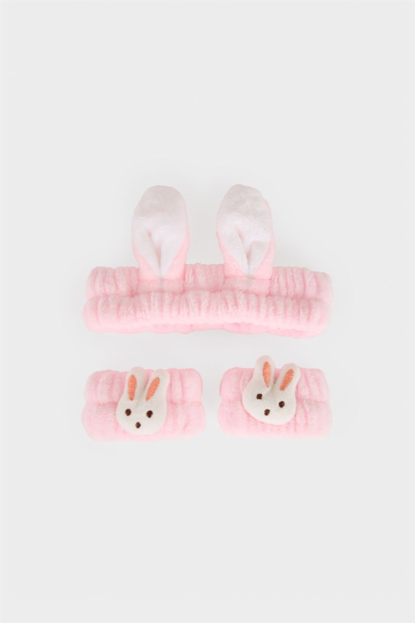 FEMME Rose Clair Kit soin visage Bandeau cheveux et Bracelets absorbants pour femme - 2 pièces