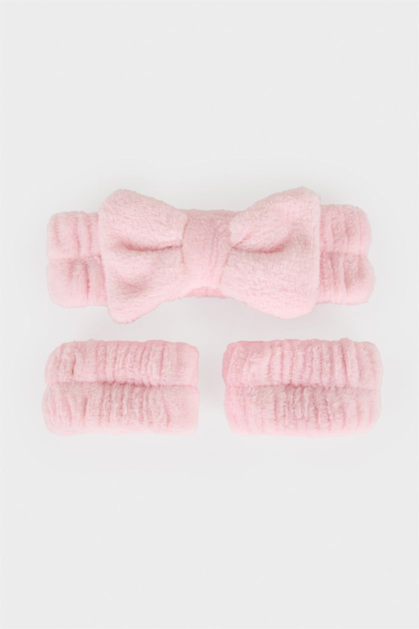 Kadın Açık Pembe Kadın 2'li Saç Bandı ve Havlu Bileklik Makyaj ve Cilt Bakımı Uygulama Seti