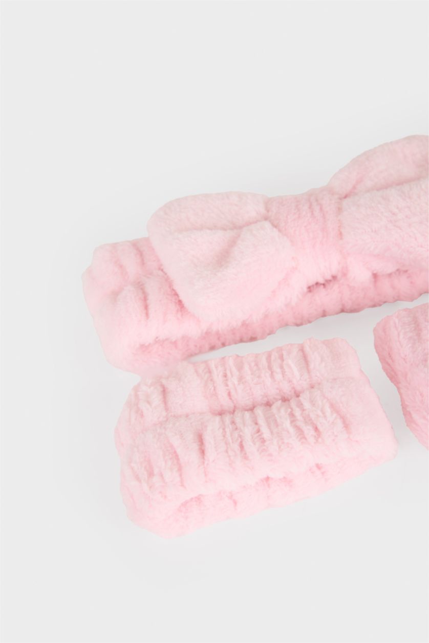 Kadın Açık Pembe Kadın 2'li Saç Bandı ve Havlu Bileklik Makyaj ve Cilt Bakımı Uygulama Seti