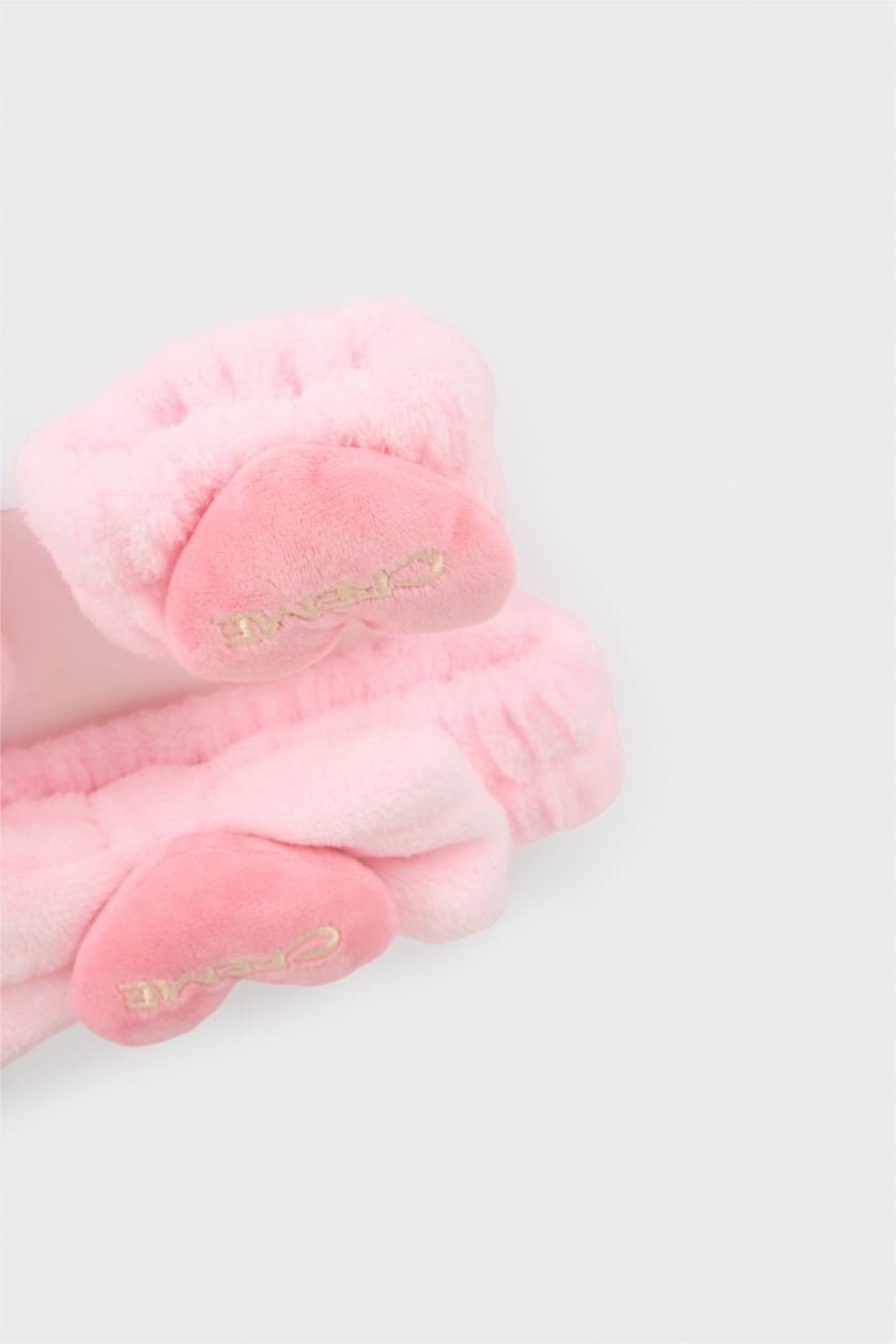 Kadın Açık Pembe Kadın 2'li Saç Bandı ve Havlu Bileklik Makyaj ve Cilt Bakımı Uygulama Seti