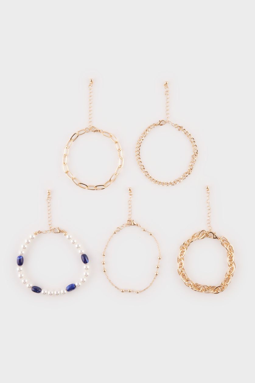 Женщины Золотой Женский комплект из 5-ти золотых браслетов с жемчугом