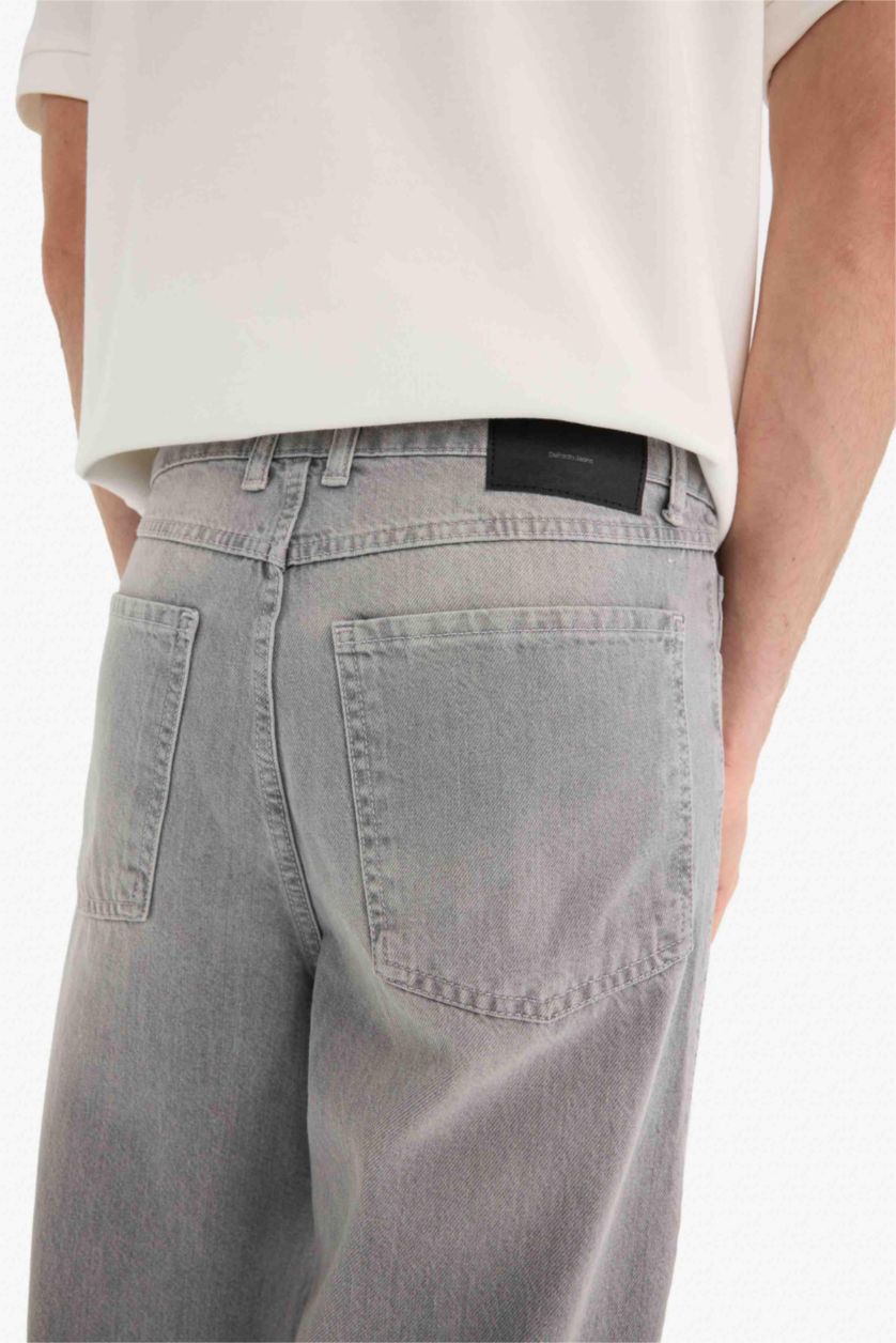 رجالي رمادي فاتح بنطلون جينز باجي فيت قطن برجل واسع