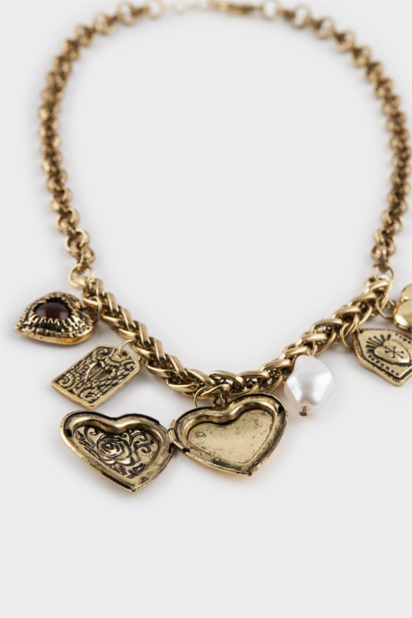 Kadın Altın Kadın Charmlı Gold Kolye