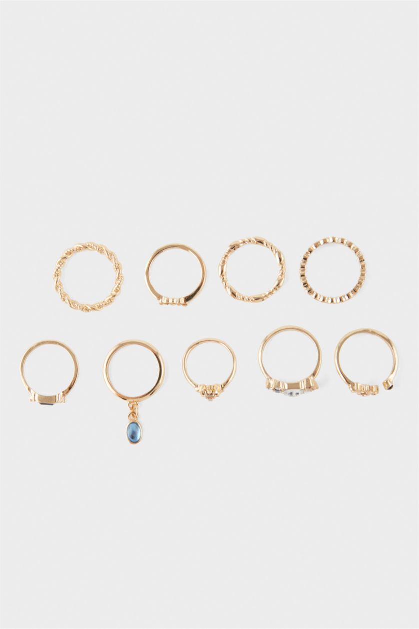 نساء Altın خاتم ذهبي نسائي بأحجار - 9 قطع