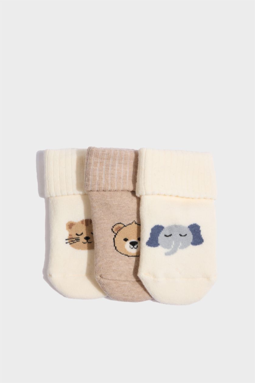 Erkek Bebek Karma Erkek Bebek Kaydırmaz Taban 3'lü Pamuklu Uzun Çorap